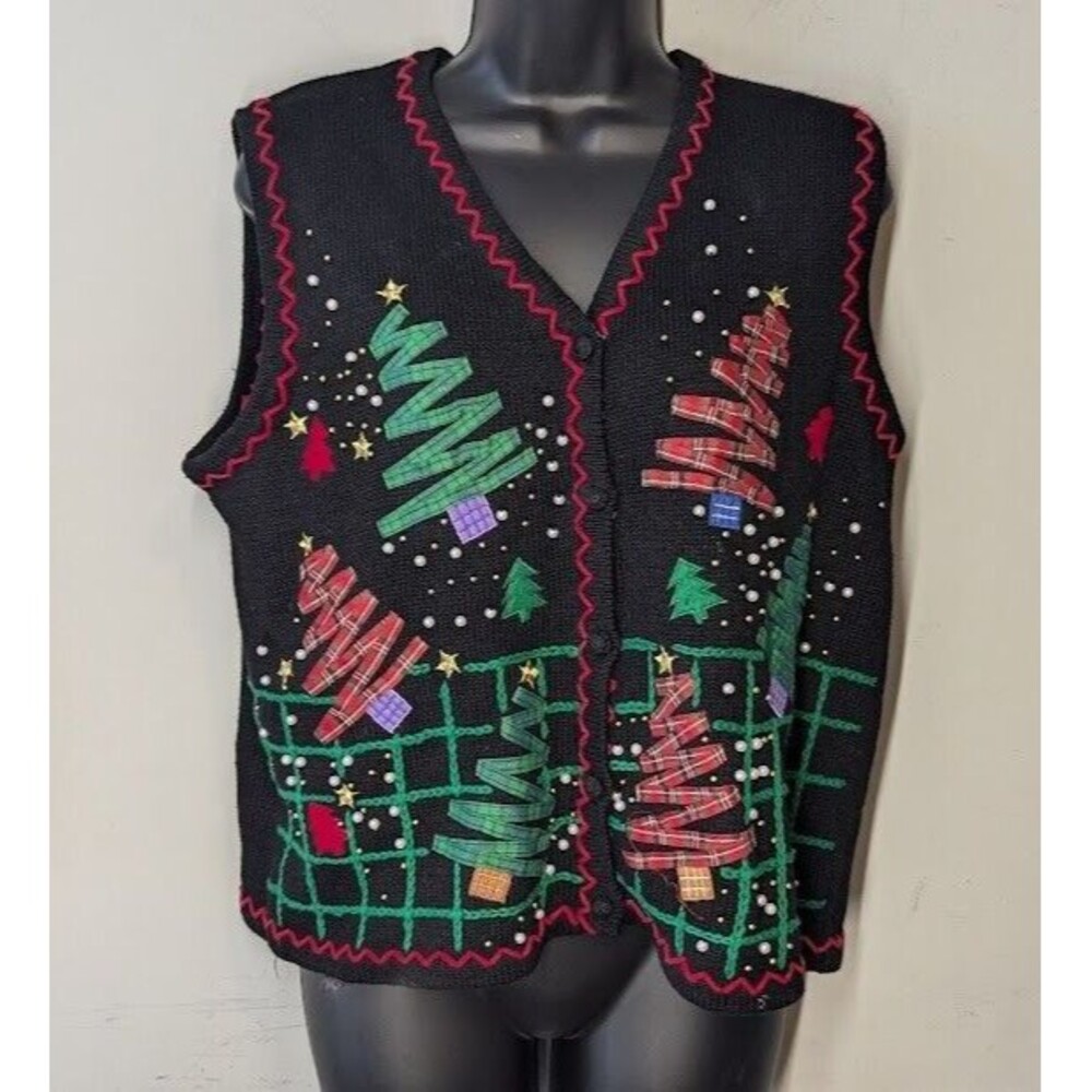 Vintage Designer Originals Studio Women Sweater Vest 90’s Christmas Trees M
